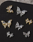 Gold Silver Butterfly Alloy Charms Rhinestones Nail Decoration