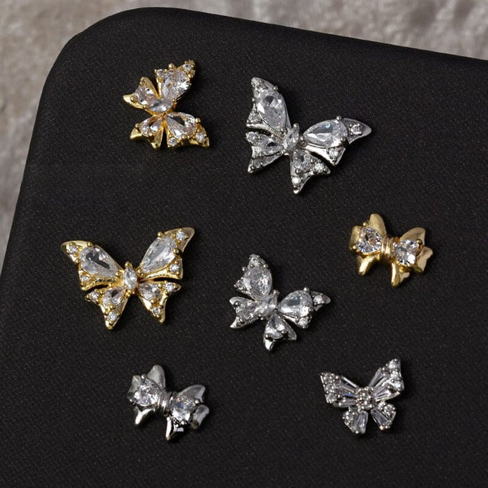 Gold Silver Butterfly Alloy Charms Rhinestones Nail Decoration