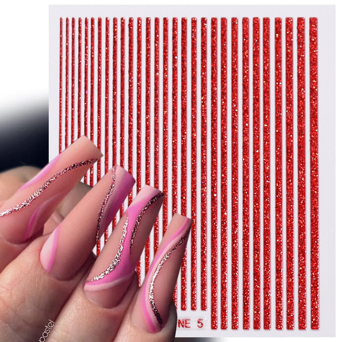 Red Glitter Line Nail Sticker