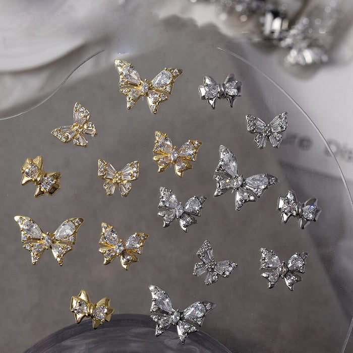 Gold Silver Butterfly Alloy Charms Rhinestones Nail Decoration