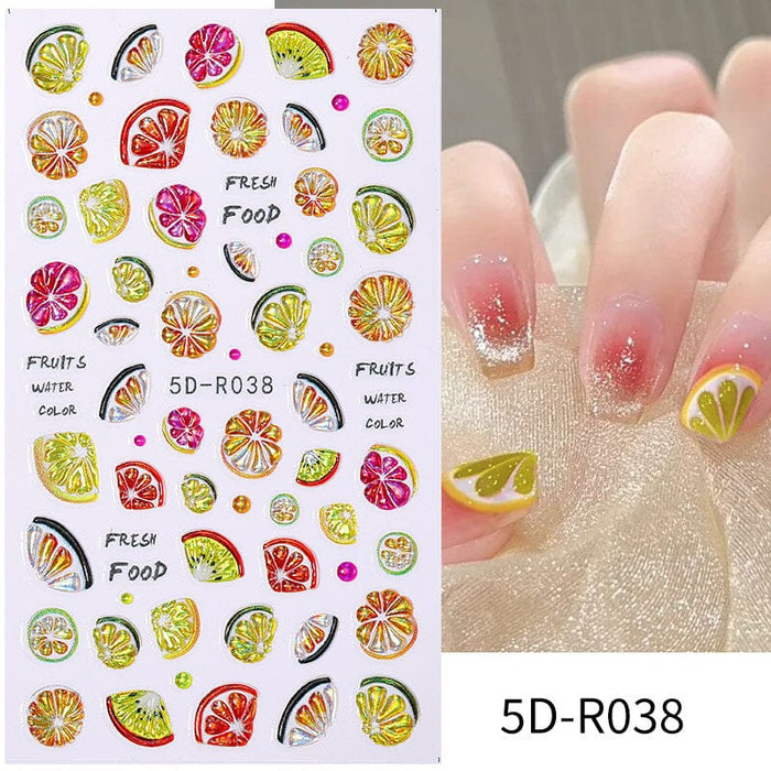 Fruit Flower Butterfly 5D Nail Stickers