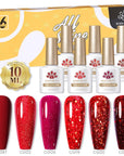 Red Glitter 6 Colors Gel Polish Set 10ml