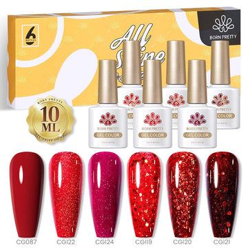 Red Glitter 6 Colors Gel Polish Set 10ml