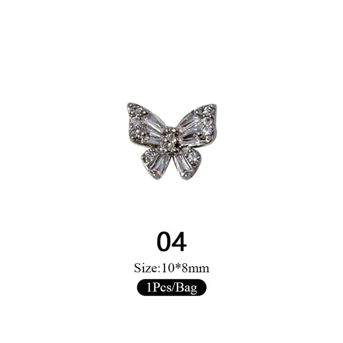 Gold Silver Butterfly Alloy Charms Rhinestones Nail Decoration