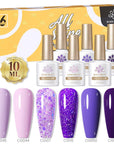 Purple Glitter 6 Colors Gel Polish Set 10ml