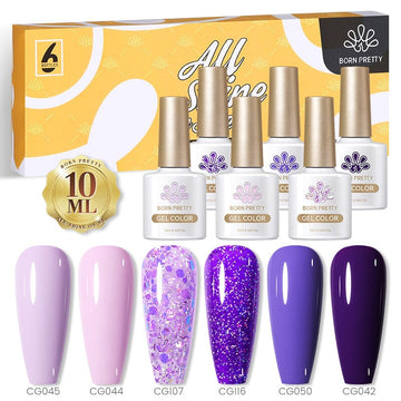 Purple Glitter 6 Colors Gel Polish Set 10ml