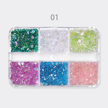 6 Grids Mixed Color Ice Transparent Nail Decorations