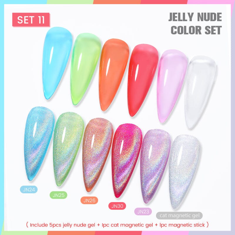 6 Colors Jelly Nude & Cat Magnetic Gel Polish Set #11 10ml