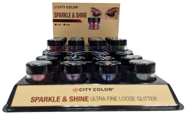 CITY COLOR Sparkle & Shine Loose Glitter Display Case Set 24 Pieces - Free Shipping