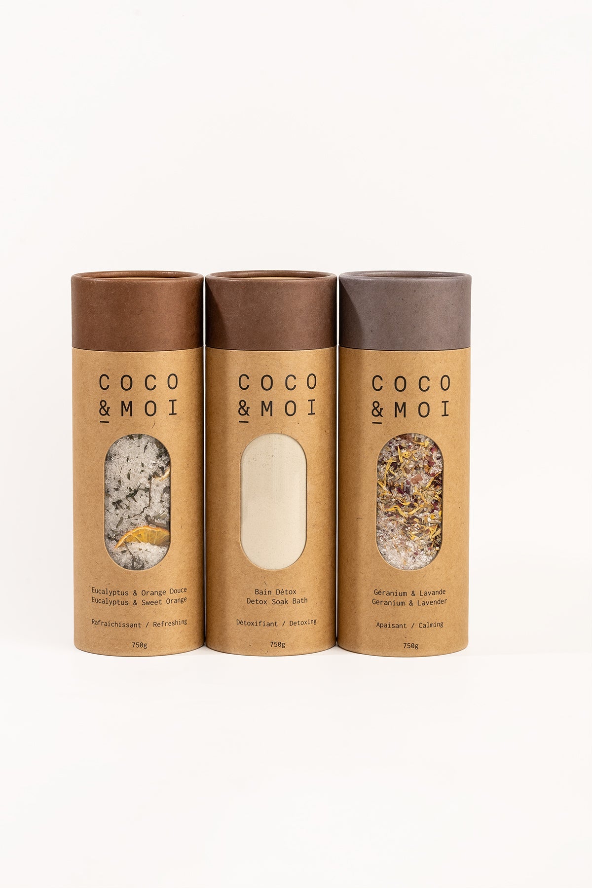 Trio Bath Salt Set – Glycerin & Lavender, Eucalyptus & Sweet Orange, Detox Bath – 750 g Each