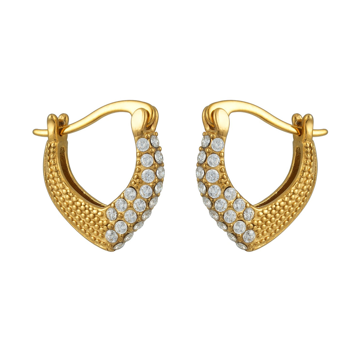 EDMANA Gold: Art Deco Pavé Zirconia Textured Earrings