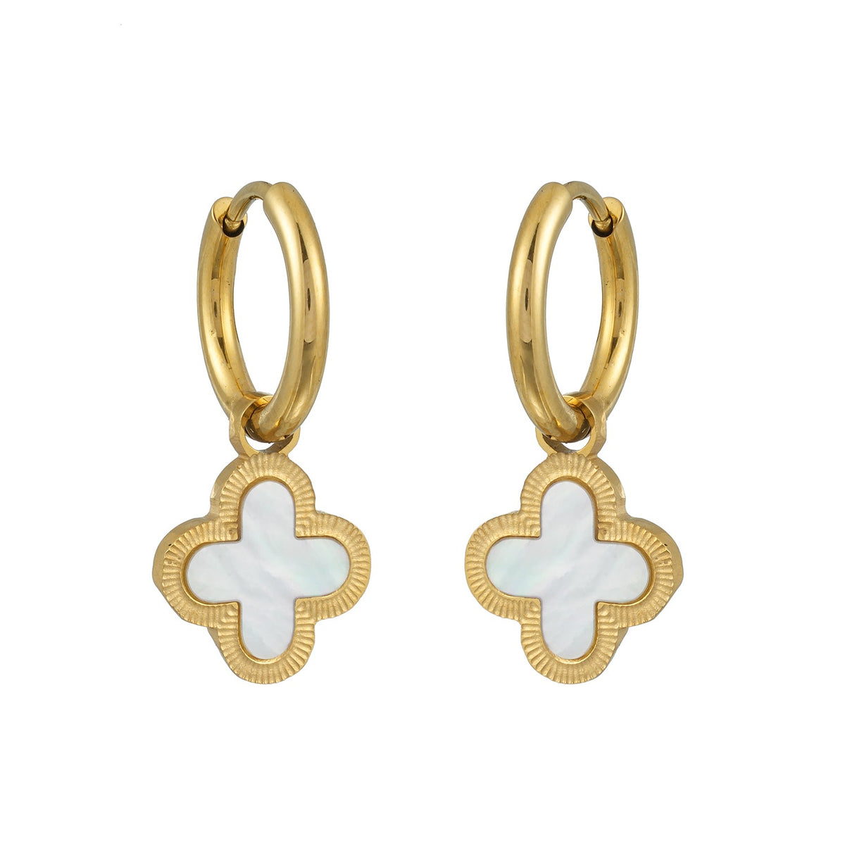 KADSRA Gold: Clover Shaped Shell Charm on a Classic Round Hoop