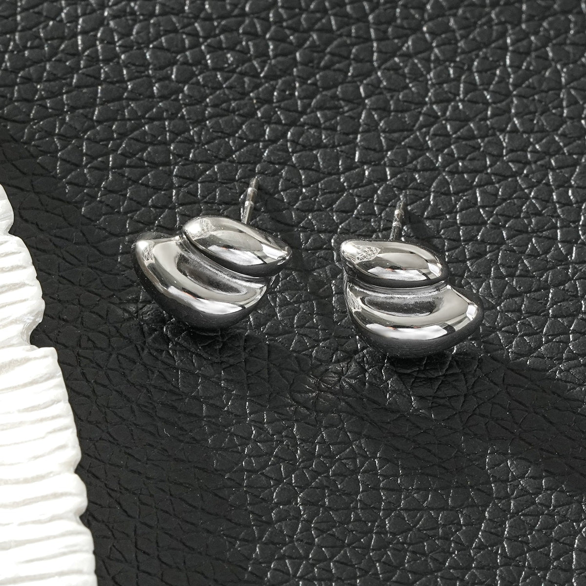 ARTEMIS Silver (White Gold): Contemporary Abstract Shaped Stud Earrings
