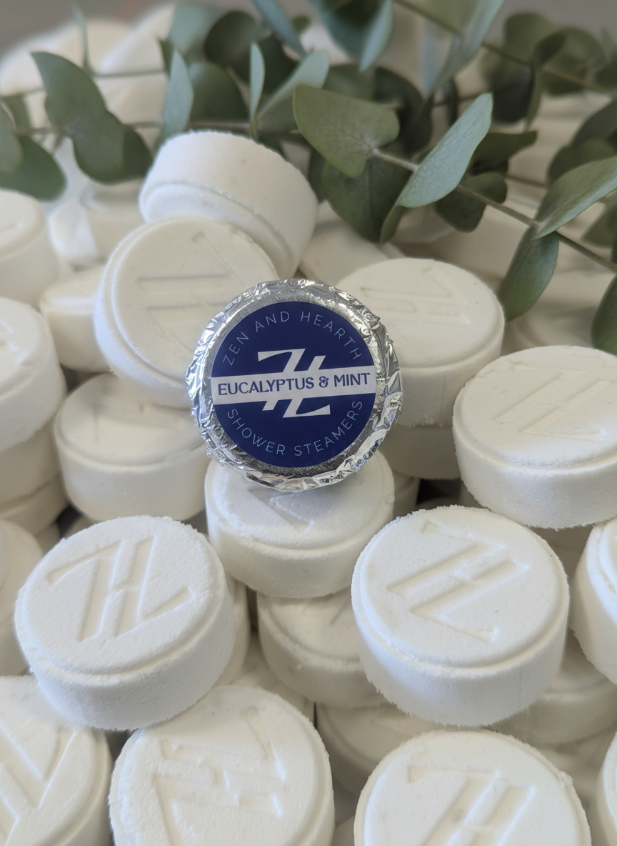 Zen & Hearth Eucalyptus & Mint Shower Steamers | Refreshing Aromatherapy Shower Bombs – Natural Stress Relief & Mood Boost | Self-Care Gift Set