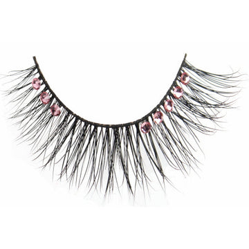 FLUTTER Real Mink Fur Crystal Lashes - Anne Pink Crystals - Free Shipping