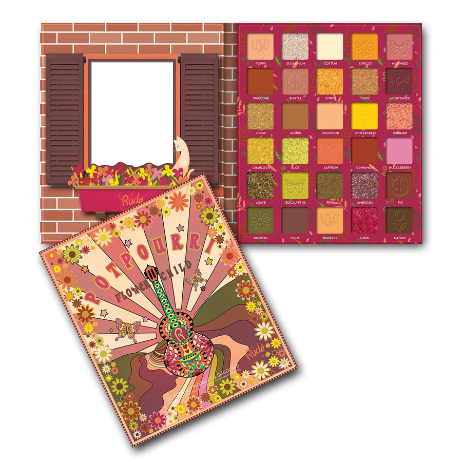 RUDE Flower Child 30 Pressed Pigment and Shadows Palette - Potpourri - Free Shipping