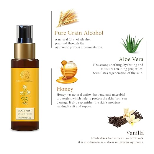 Forest Essentials Fragrant Body Mist Honey Vanilla – Hydrating Ayurvedic Perfume Spray