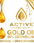 CBD Active Gold Oil  25% - 1Gram Syringe Broad Spectrum 250 mg - Free Shipping