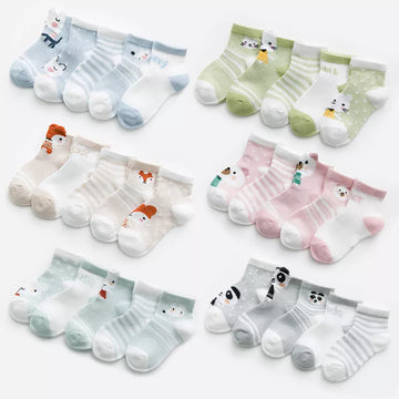 5 Pairs/lot 0-2Y Infant Baby Socks: Cotton Mesh Cute Socks for Newborn Boys and Girls, Toddler Baby Clothes Accessories