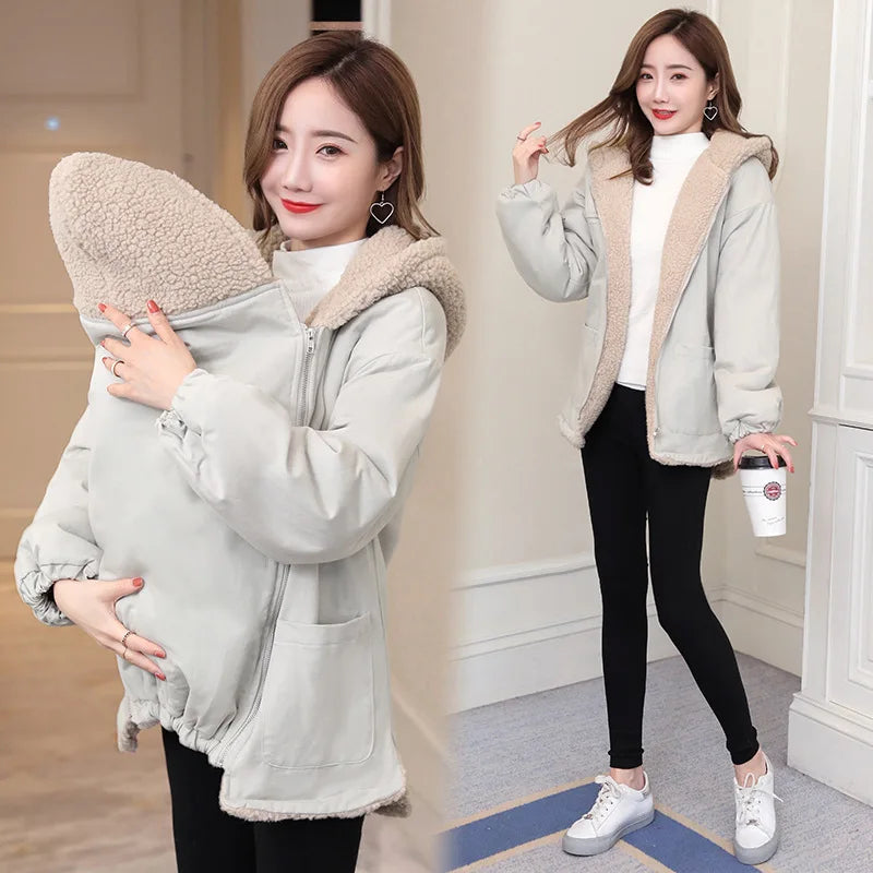 New Baby Carrier Jacket: Kangaroo Maternity Hoodie, Warm Wool Liner Autumn Coat for Pregnant Women, Sizes M-3XL