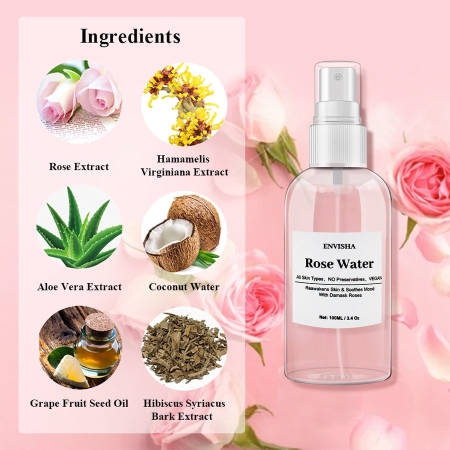 ENVISHA Rose Water For Face Facial Toner 100ml/3.4oz