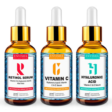 ENVISHA Retinol Serum, Vitamin C & E, Hyaluronic Acid Anti-wrinkle Aging Whitening Shrink Pores Beauty