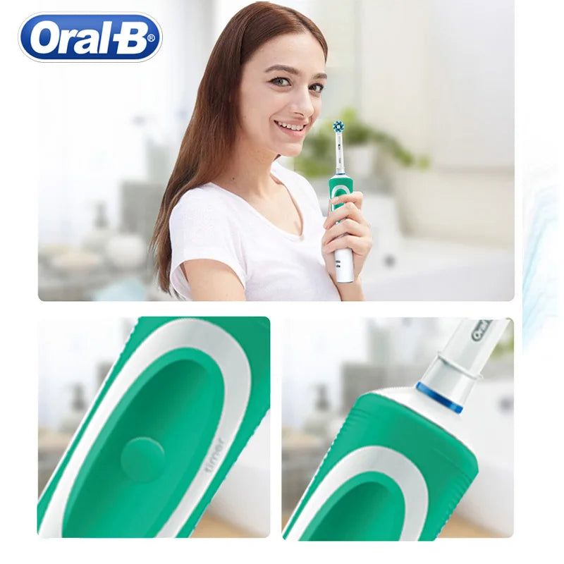 Oral B Electric Toothbrush 2D Rotary Vibration Clean Charging Tooth Brush Cross Action Bristle Oral Care 4 Gift Brush Heads Free