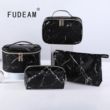 FUDEAM PU Marble Pattern Women Cosmetic Bag  Travel Toiletry Storage  Waterproof Makeup Case for Female