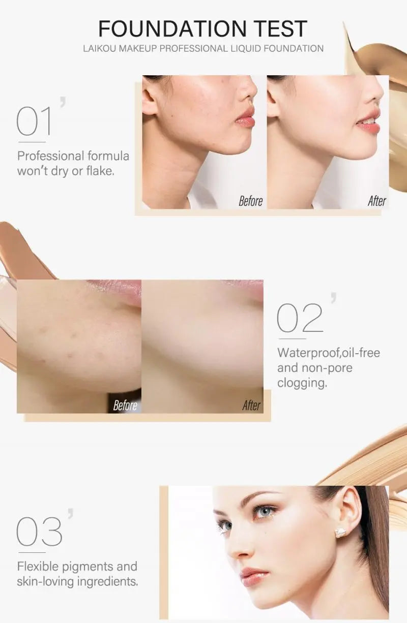 Face Foundation Cream Waterproof Long-lasting Concealer Liquid Professional  Matte  Makeup