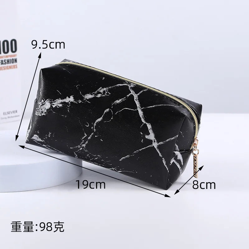 FUDEAM PU Marble Pattern Women Cosmetic Bag  Travel Toiletry Storage  Waterproof Makeup Case for Female