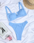 Women Swimsuit Female Rib Bikini Set Solid Swimwear For Bathing Suit Swimming Suits Beachwear