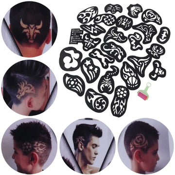 New Hair Tattoo Template Hair Trimmer Carved Coloring Cool Hairstyling Tool 25PCS