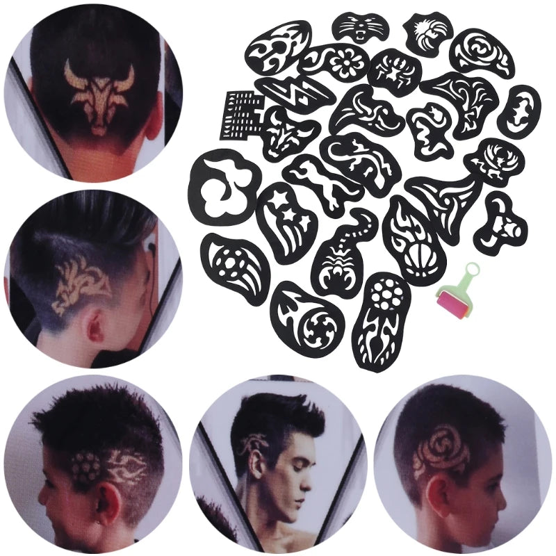 New Hair Tattoo Template Hair Trimmer Carved Coloring Cool Hairstyling Tool 25PCS