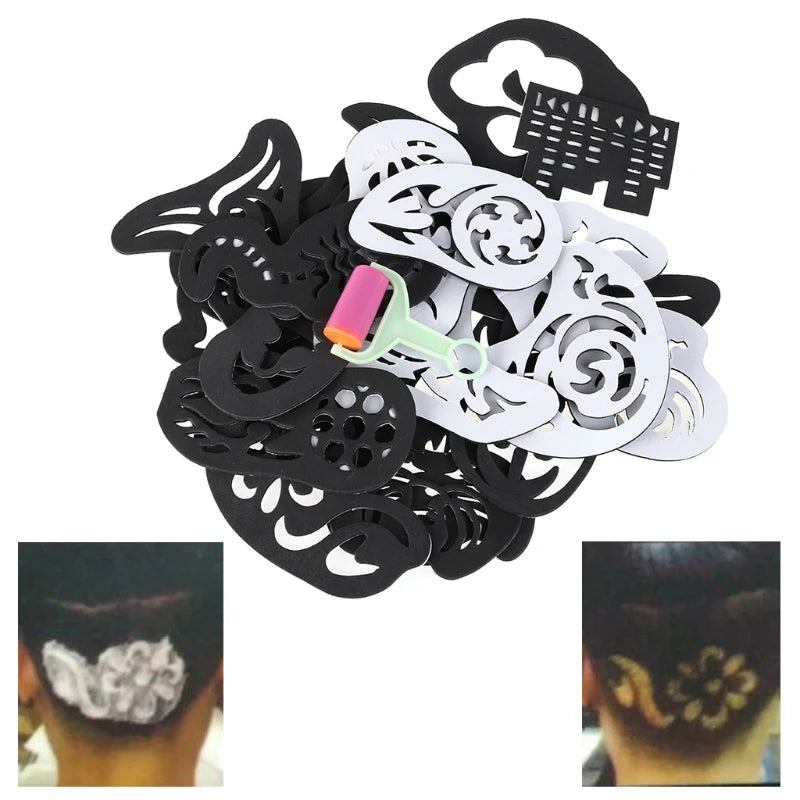 New Hair Tattoo Template Hair Trimmer Carved Coloring Cool Hairstyling Tool 25PCS