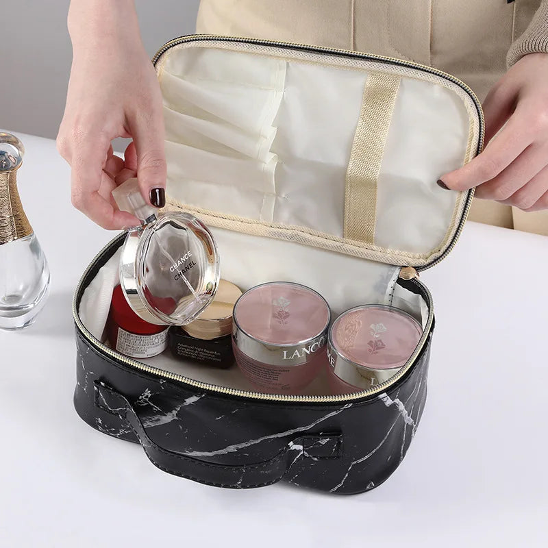 FUDEAM PU Marble Pattern Women Cosmetic Bag  Travel Toiletry Storage  Waterproof Makeup Case for Female