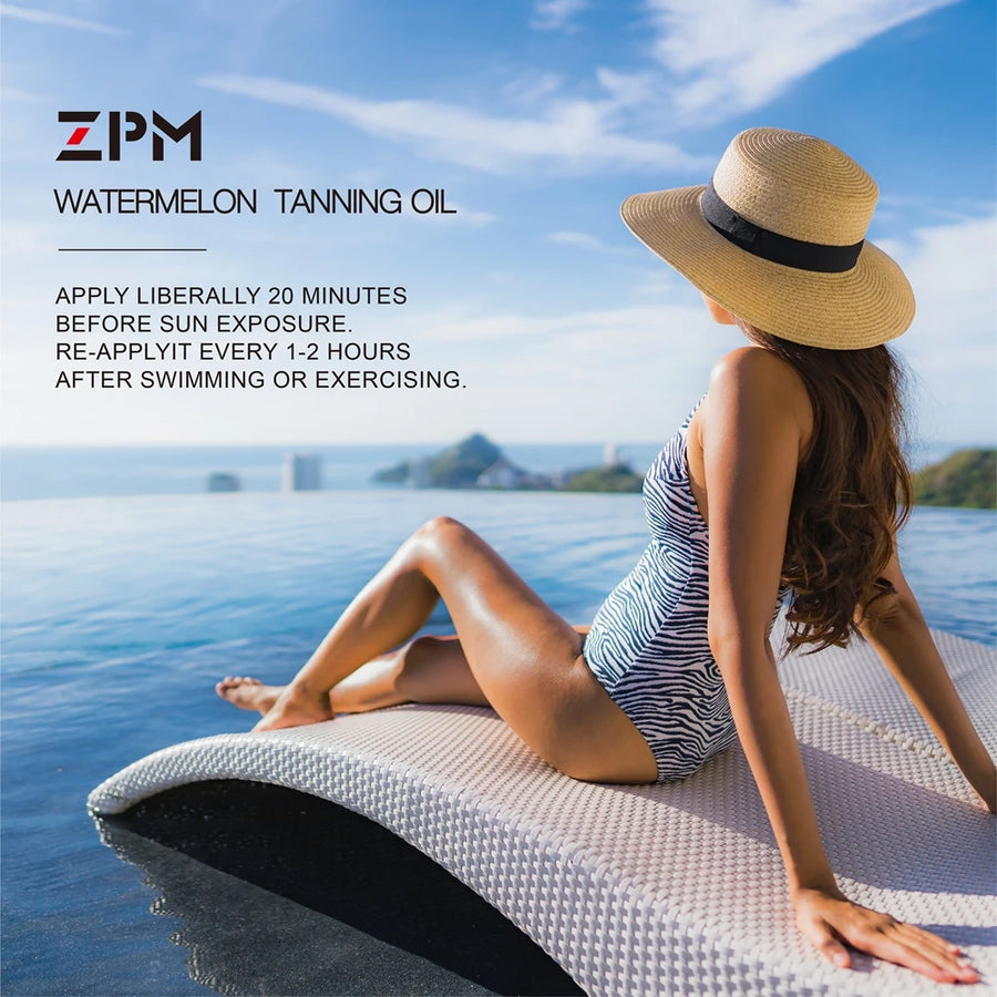 Watermelon Tanning Oil  Lightweight 
Broad Spectrum UVA/UVB Protection 
Vitamin E Hypoallergenic 3.4oz/100ml