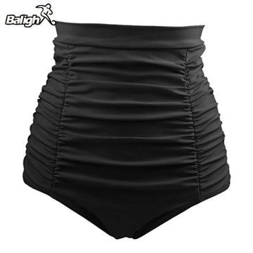 Classic High Waist Women's Bikini Swim Trunks Vintage Retro Fold High Waist Solid Color