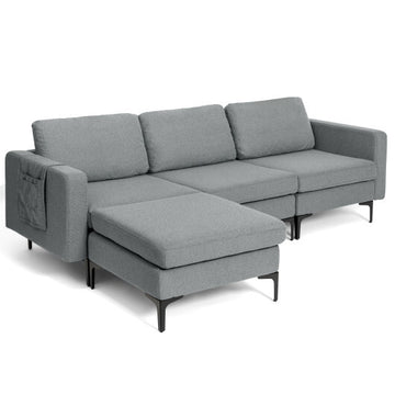 Modular L-shaped Sectional Sofa with Reversible Chaise and 2 USB Ports-Dark Gray - Color: Dark Gray