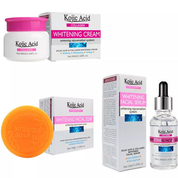 Kojic Acid Firming Face Cream+Facial Soap+Face Serum Lifting Neck Skin Care Set