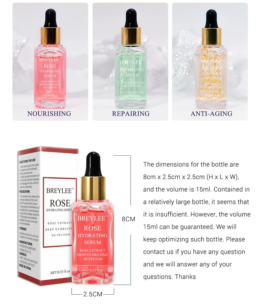 BREYLEE Serum Series Vitamin C Hyaluronic Acid Whitening Face Skin Care Rose