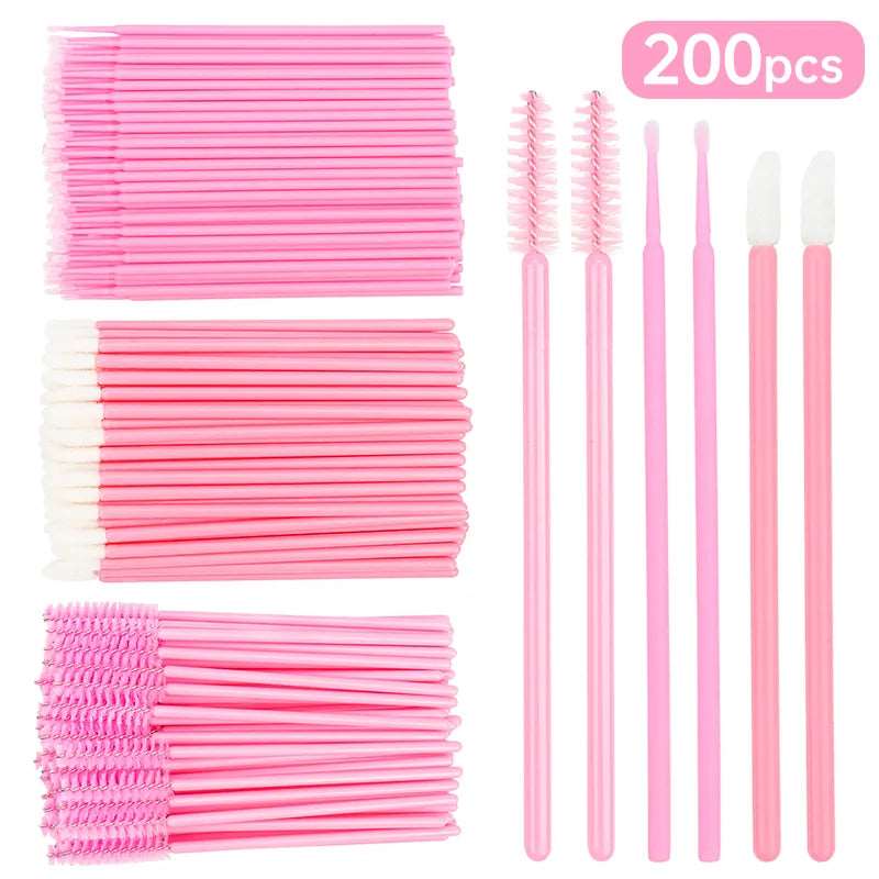 200 Pcs Disposable Crystal Brushes Set Eyelash Lip Microbrush Mascara Wands Applicator Swab Eyelash Extension Makeup Tools