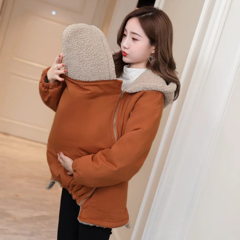 New Baby Carrier Jacket: Kangaroo Maternity Hoodie, Warm Wool Liner Autumn Coat for Pregnant Women, Sizes M-3XL