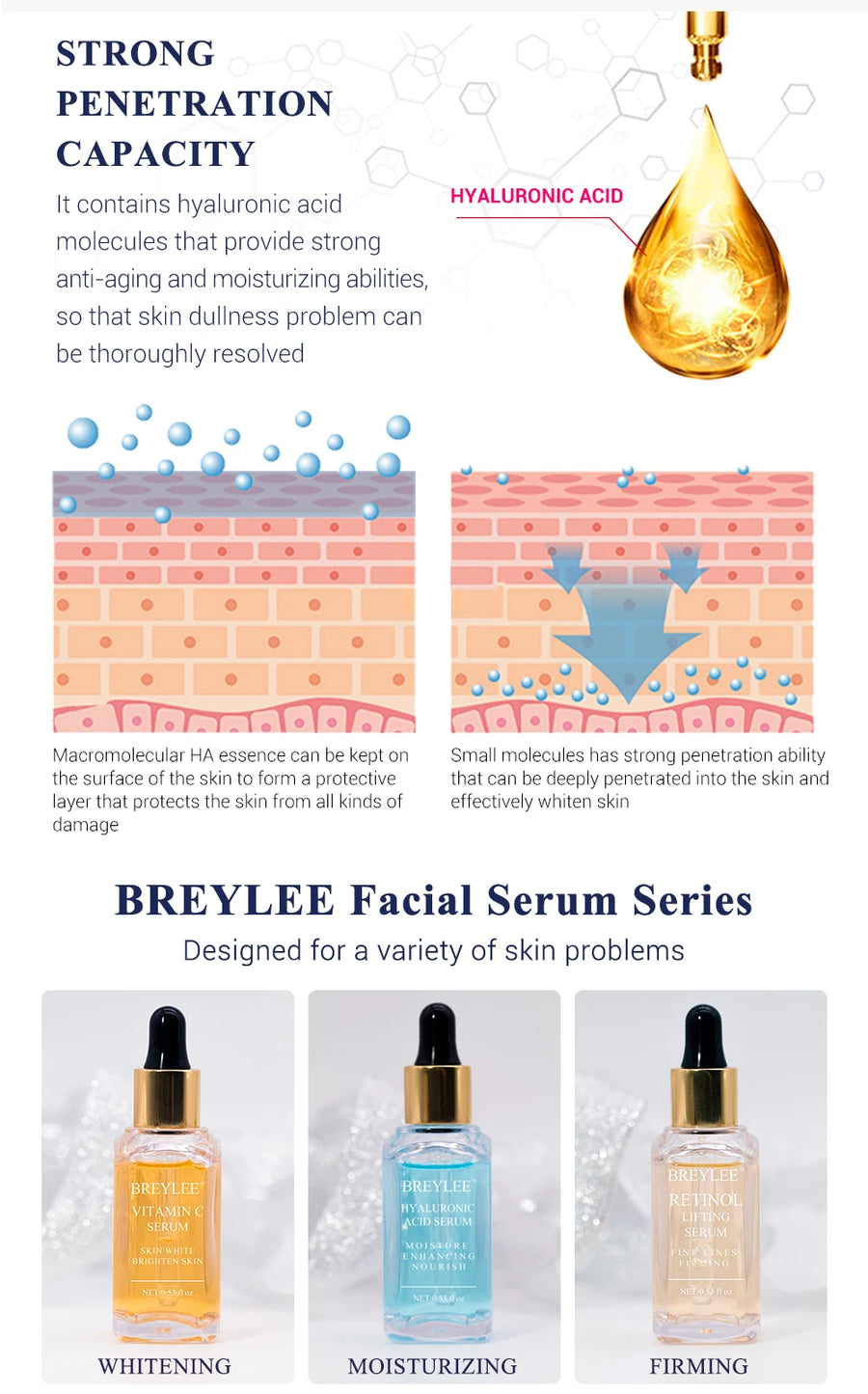 BREYLEE Serum Series Vitamin C Hyaluronic Acid Whitening Face Skin Care Rose