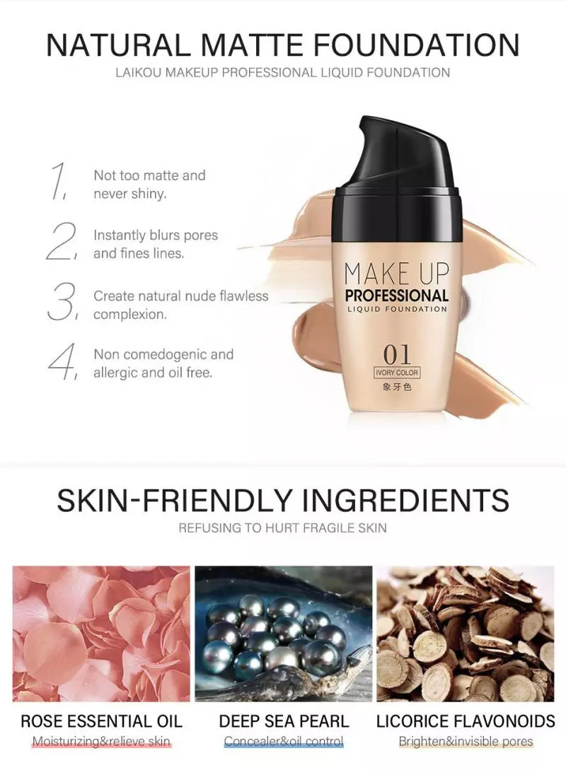 Face Foundation Cream Waterproof Long-lasting Concealer Liquid Professional  Matte  Makeup