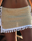 Hand Crochet Mini Tight Fit Women Beach Shell Bikini Swim Skirt Lace-UP Details Sides