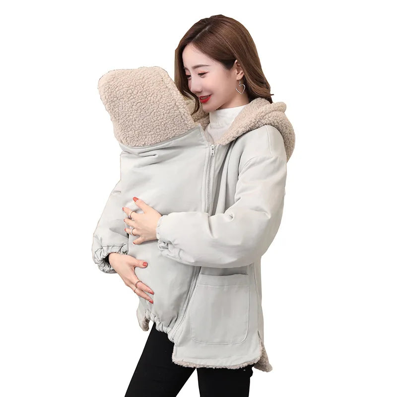 New Baby Carrier Jacket: Kangaroo Maternity Hoodie, Warm Wool Liner Autumn Coat for Pregnant Women, Sizes M-3XL