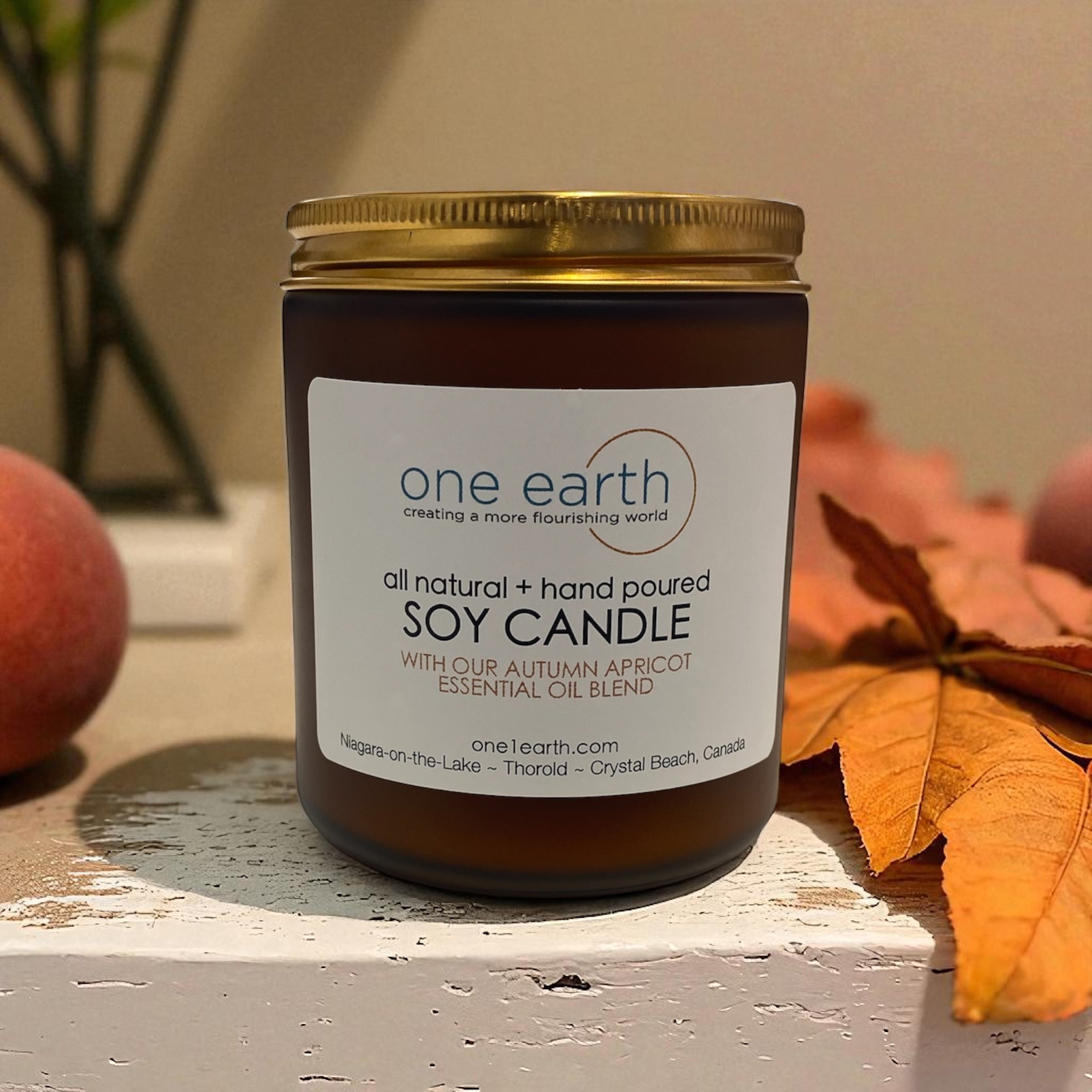 Autumn Apricot Soy Candle – Hand-Poured, Vegan, Amber Matte Glass, Clean-Burning Cotton Wick, 65+ Hour Burn Time