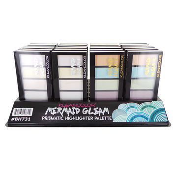 KLEANCOLOR Prismatic Highlighter Palette Mermaid Gleam Display Set, 24 Pieces - Free Shipping