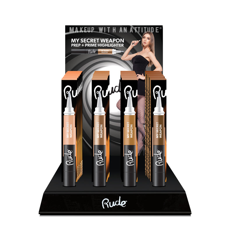 RUDE My Secret Weapon Prep / Prime Highlighter Acrylic Display Set, 48 Pieces + 4 Testers - Free Shipping