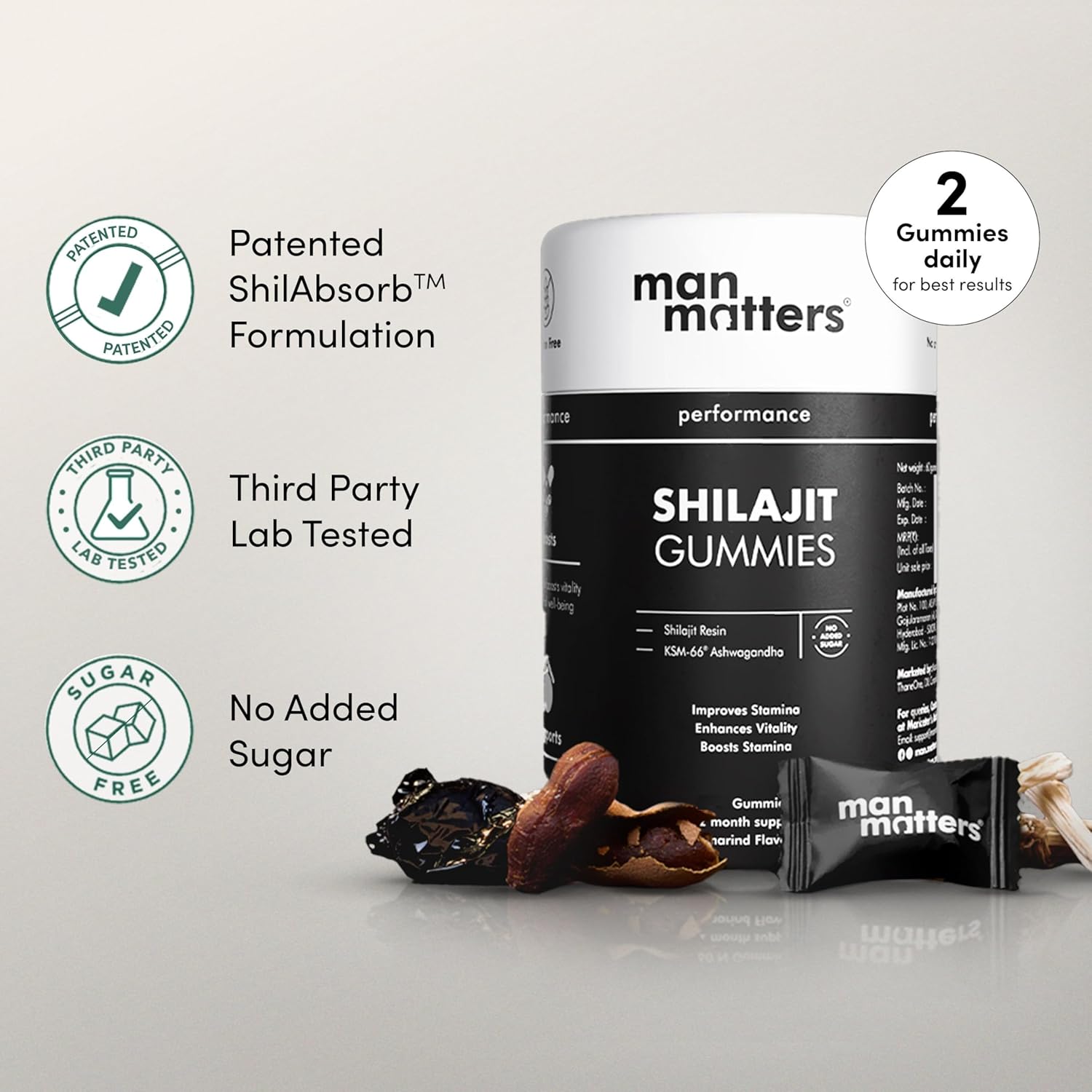 Man Matters Pure Himalayan Shilajit/Shilajeet Gummies – Stamina, Energy & Vitality Support, 60 Pack